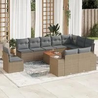 Set Divani da Giardino 11 pz con Cuscini Beige in Polyrattan 3257830