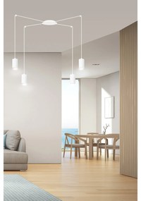 Sospensione A Ragno In Acciaio Bianco 4 Luci Tracker Con Cavo 3 Metri
