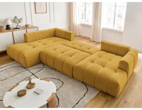 Divano angolare color senape allungabile e con contenitore (penisola a sinistra/a U) con rivestimento in ciniglia Fuji – Bobochic Paris