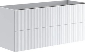 Cassettiera Opera con 2 cassetti, cannettato laccato opaco bianco L119,5 H50 P45,5 cm