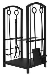 Cesto per legna con attrezzi da camino 30x40x73 cm nero