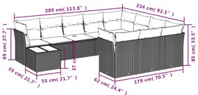 Set divani da giardino 11 pz con cuscini in polyrattan grigio