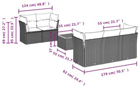 Set divano da giardino 6 pz con cuscini grigio in polyrattan