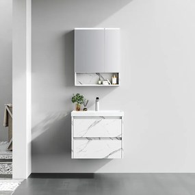 Kamalu - Mobile bagno sospeso 60 cm finitura marmo e specchio contenitore | KAM-VV60