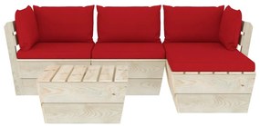 Set Divani da Giardino su Pallet 5 pz con Cuscini Legno Abete