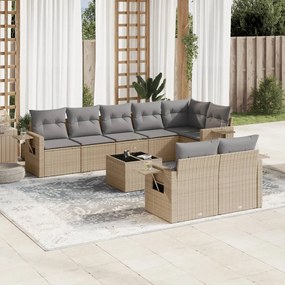 Set divano da giardino 9 pz con cuscini beige in polyrattan