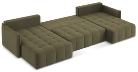 Divano angolare color kaki allungabile/con contenitore (a U) Moku – Makamii