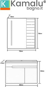 Mobile bagno 80 cm lavabo integrato e specchio contenitore | KAM-NS80 - KAMALU