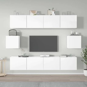 Set di mobili porta tv 6 pz bianco lucido in legno multistrato