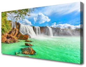 Quadro su tela Paesaggio del lago della cascata 100x50 cm