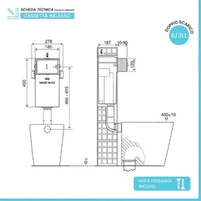 Cassetta wc incasso Oli 74 Plus salvaspazio con sistema a doppio scarico 6/3 litri