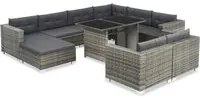 Set Divani da Giardino 10 pz con Cuscini in Polyrattan Grigio cod mxl 34664