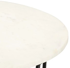 Tavolino da caffè bianco 65x65x42 cm pietra vera testura marmo