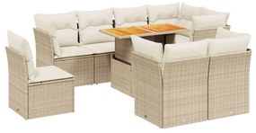 Set divano da giardino 9 pz con cuscini beige in polyrattan