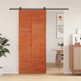 Porta Del Granaio Marrone 90x208 Cm İn Legno Massello Di Pino /