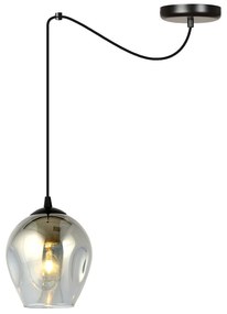 Sospensione 1 Luce Parsifal In Acciaio Nero E Vetro Fumè Con Cavi Lunghi