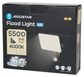 Aigostar - Riflettore LED con sensore LED/50W/230V 4000K IP65 nero