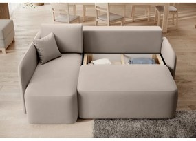 Divano angolare beige allungabile/con contenitore (con penisola a sinistra/con chaise lounge) e rivestimento in velluto Hadson – ELTAP