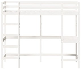 Letto soppalco con scrivania bianco 80x200 cm massello pino