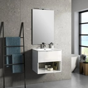 Mobile Bagno 60cm Sospeso Con Cassetto, Vano E Specchio