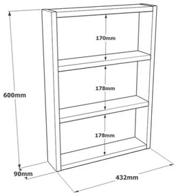 Mensola A Parete Cubo 43x9x60H 3 Ripiani Effetto Legno Larice Nero