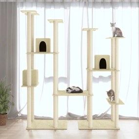 Albero Per Gatti Con Tiragraffi İn Sisal Crema 174 Cm /