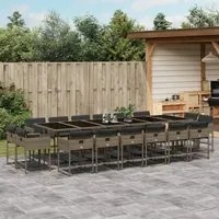 Set da Pranzo da Giardino 17pz con Cuscini Grigio in Polyrattan 3278191