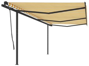 Tenda da Sole Retrattile Manuale con Pali 6x3,5 m Gialla Bianca