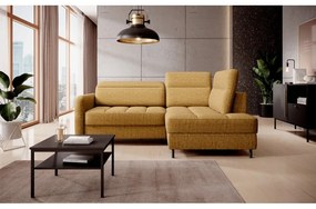 Divano angolare giallo allungabile/con contenitore (con penisola a destra/a L) e rivestimento in velluto Barea – ELTAP