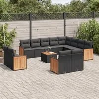 Set Divani da Giardino 13pz con Cuscini Nero in Polyrattan 3228197