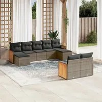 Set Divano da Giardino 9 pz con Cuscini Grigio in Polyrattan 3228083