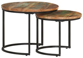 Tavolini impilabili 2 pz in legno massello di recupero