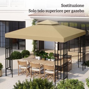Tetto di Ricambio per Gazebo 3x3 m a 2 Livelli e Resistente ai Raggi UV Beige...