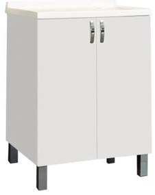 Lavatoio a Terra 60x60 Due Ante Con Vasca e Tavoletta In Legno Savini "Lavanderia" Bianco