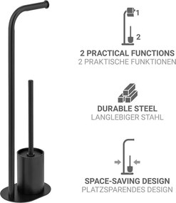 Porta carta igienica nero in acciaio con supporto con spazzola Levante – Wenko