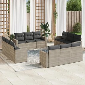 Set divano giardino 12 pz con cuscini grigio chiaro polyrattan