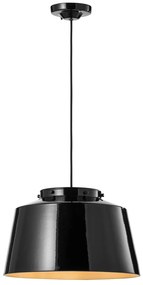 Lampadario Vintage 50'S Ferro E Ceramica Smaltato Nero 1 Luce E27 40Cm