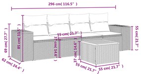 Set divano da giardino 5 pz con cuscini beige in polyrattan