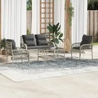 Set Divano da Giardino 4pz con Cuscini Grigio Chiaro Polyrattan 368732