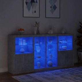 Credenza con luci led grigio cemento 202x37x100 cm