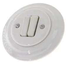 Bohemia-Design - Interruttore doppio in porcellana in stile retrò con cornice n. 5, bianco
