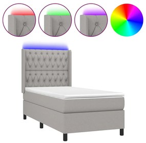 Letto a Molle Materasso e LED Grigio Chiaro 100x200 cm Tessuto