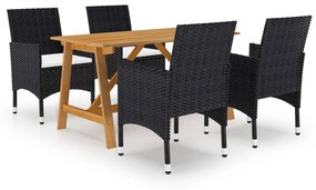 Set mobili da pranzo per giardino 5 pz nero