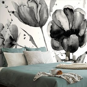 Carta da parati – Tulipani in Bianco e Nero in Stile Particolare