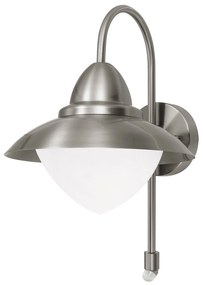 Applique Esterno Contemporanea Sidney Acciaio Argento Vetro Bianco 1 Luce E27