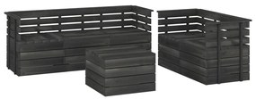 Set Divani da Giardino su Pallet 6 pz Legno Pino Grigio Scuro