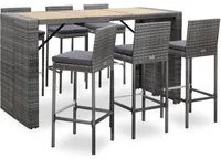 Set da Bar da Giardino 7 pz con Cuscini in Polyrattan Grigio 49563