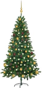 Albero di Natale Preilluminato con Palline Verde, Albero di Natale Preilluminato con Palline Verde 150 cm V