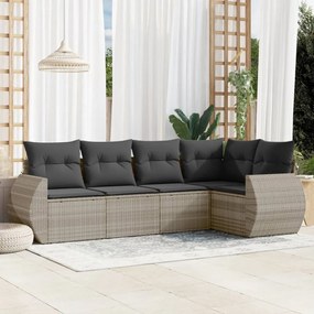 Set divano da giardino 5pz con cuscini grigio chiaro polyrattan