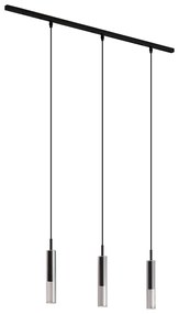 Sistema di illuminazione a binario moderno nero con 3 lampade a sospensione nere con vetro fumé 1 fase - Slimline Loyce